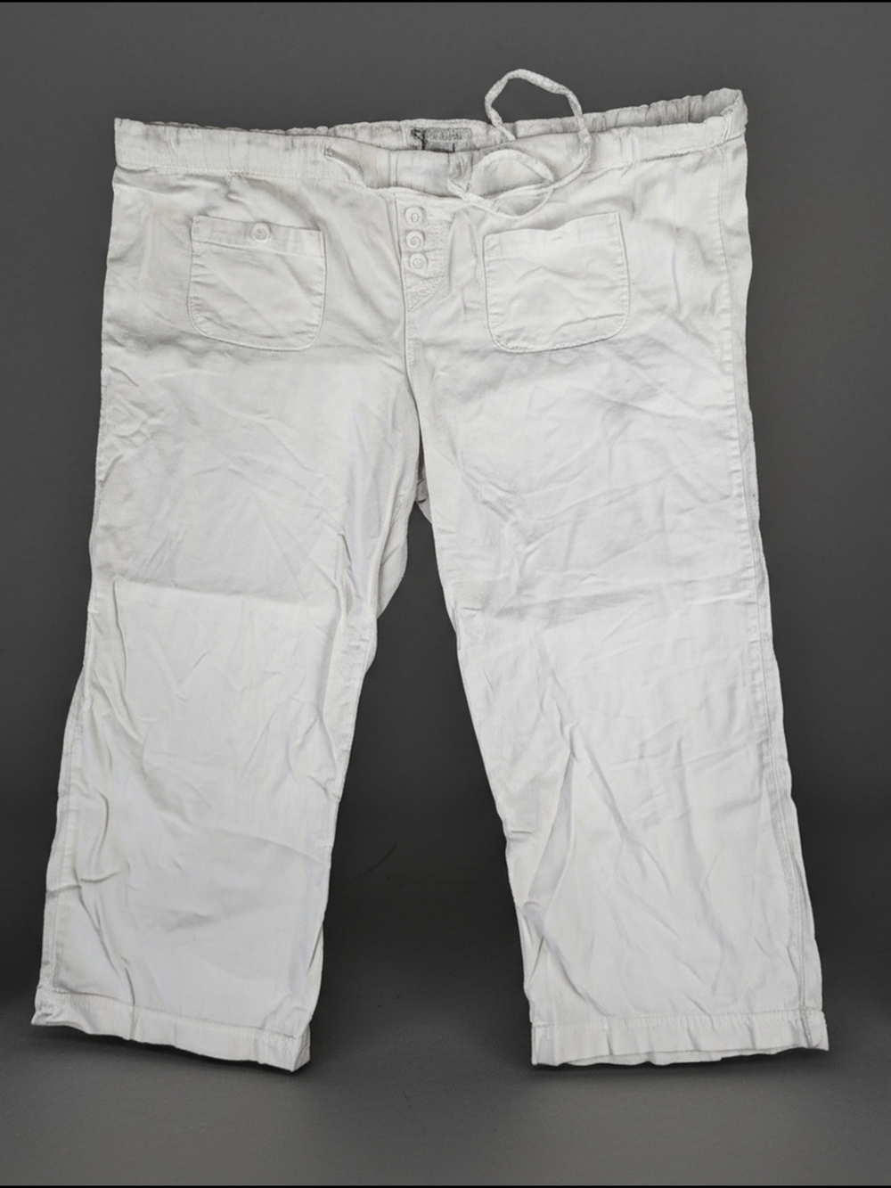 Styleme Linen Rayon Blend Capri Pants Women's 18 White Relaxed Straight Pockets